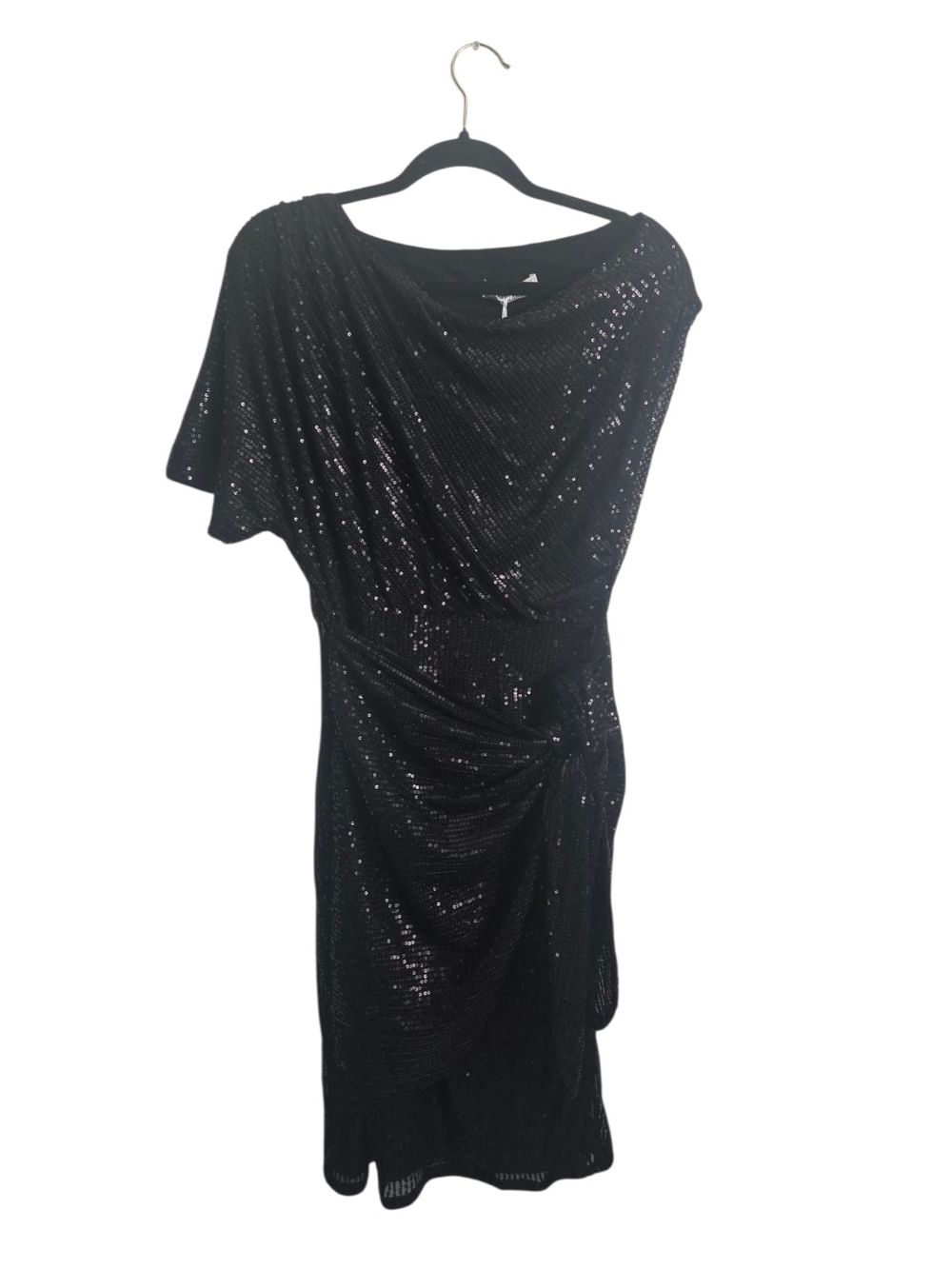 Grace Karin Black One-Shoulder Sequin Draped Dress